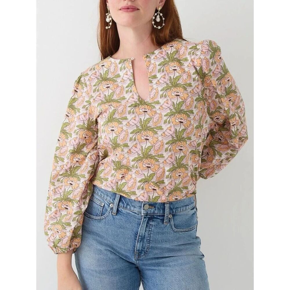 J. Crew x Liberty of London Keyhole Popover Blouse in Butterfield Poppy, XS